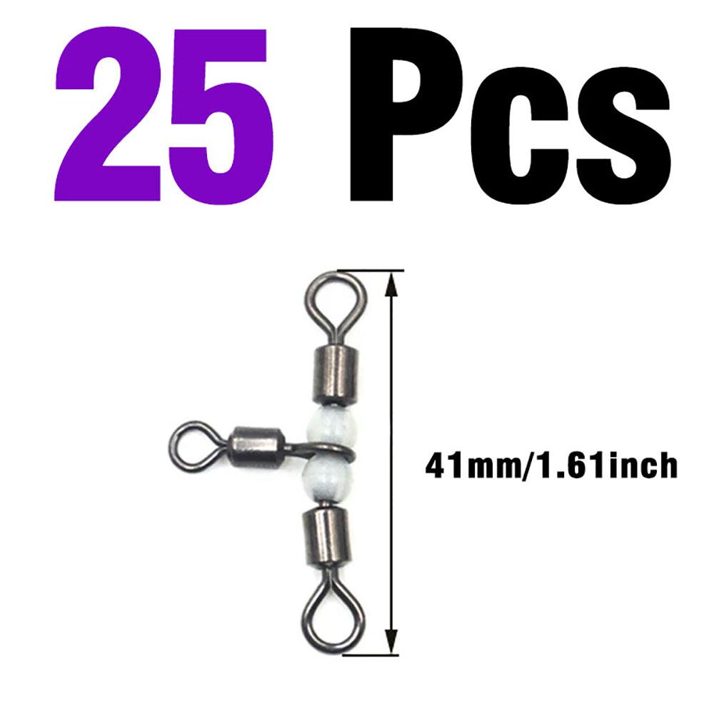 MNFT 25Pcs Stainless Steel T-Turn 3 Way Fishing Connector Rolling Swivel Fishing Tackle Connector Luminous beads attract fish