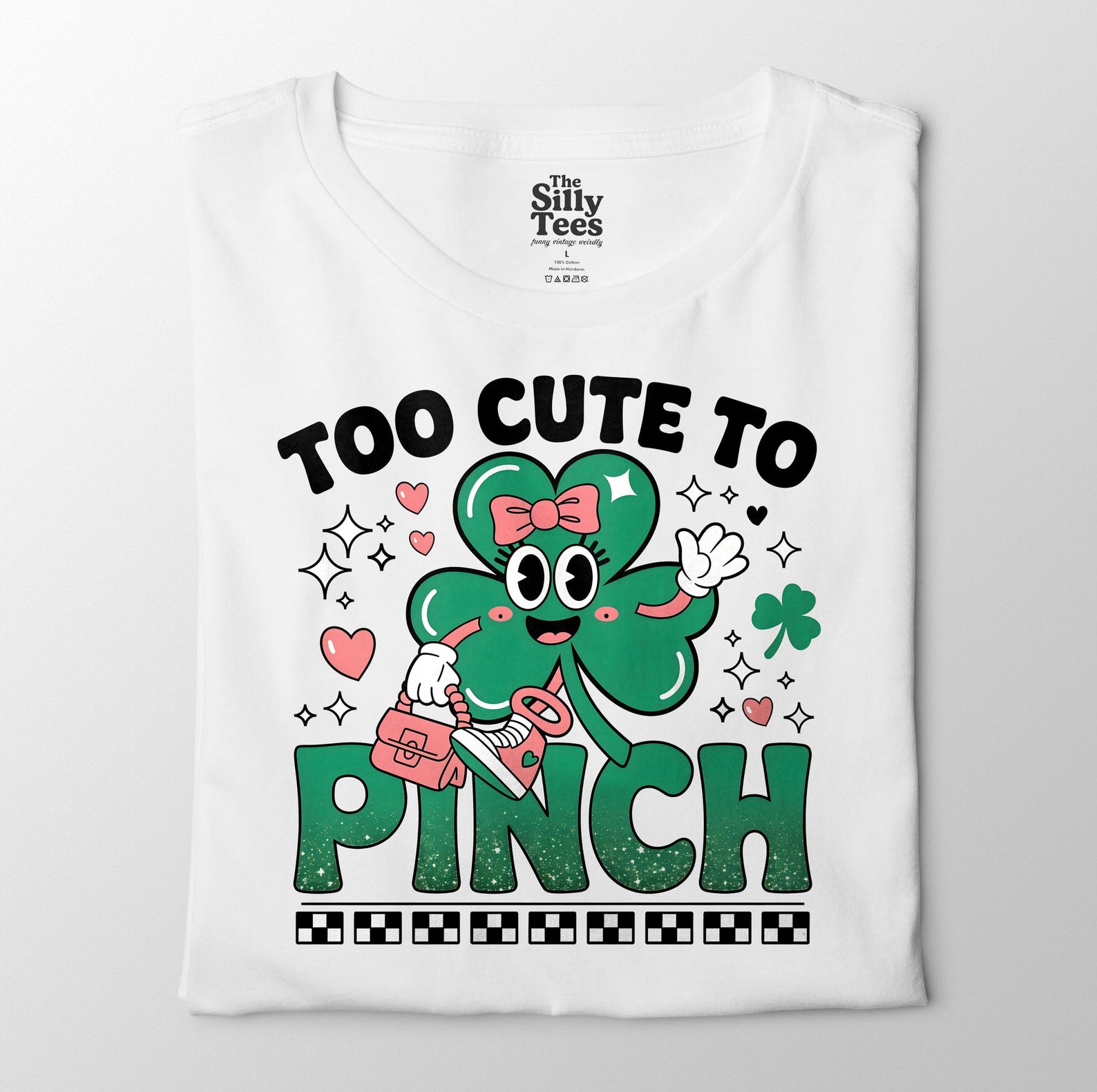 Funny St. Patrick s Day Shirt: Retro Kawaii Clover Graphic Tee S