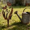 Yousheng Bird Wildflower Metal Garden Stake Decoration Weather-proof Outdoor Yard Lawn Patio Pathway Rusty Iron Floral Bird Stake Ornament
