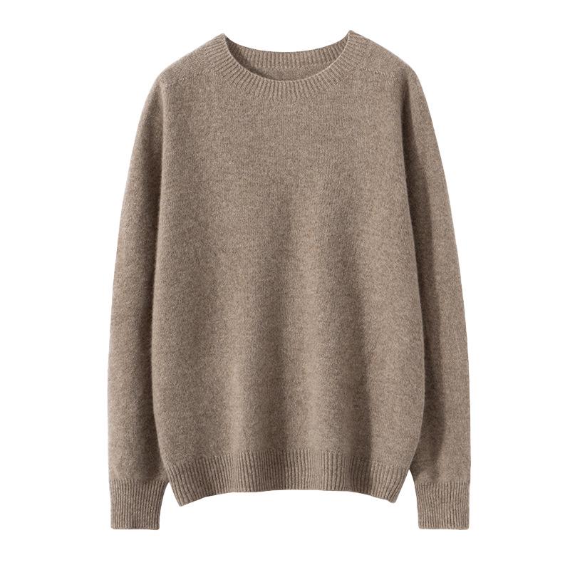 Versatile Cashmere Sweater: Women's Long Sleeve, Round Neck, Comfortable, Loose Fit, Solid Color, Lazy Knit for Autumn and Winter.
