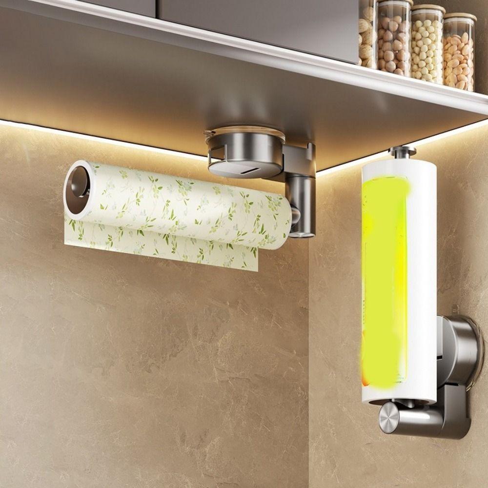 Wall Mounted Cling Film Storage Rack No-punching Paper Roll Holder Roll Paper Dispenser  RV Use