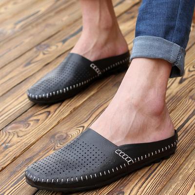 Genuine Leather Men'S Slippers Non-Slip Men Casual Summer Shoes Fashion Half Drag Shoes For Men Breathable Light Male Loafers