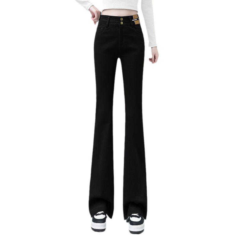 Women's High-Waisted Micro-Flare Jeans - Autumn/Winter, Slim-Fit, Stretchy, Plus Velvet, Casual Flare Pants