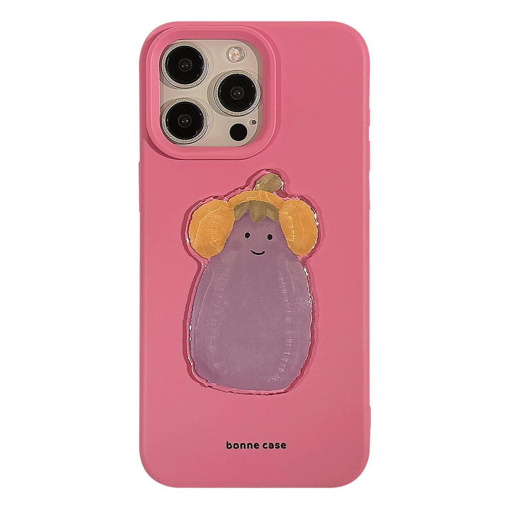 Cute Headphones Eggplant Suitable for Apple 17 Mobile Phone Case 15 Promax Korean Style Iphone14 Three Dimensional 13 Silicone 15