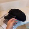 Korean Style Pu Leather Beret British Style Painter Hat Fashion Wool Octagonal Hat  Girl