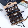 Handmade Metal Letter Cross Skull Bracelets Sets Multilayer Leather Bracelet for Men Women