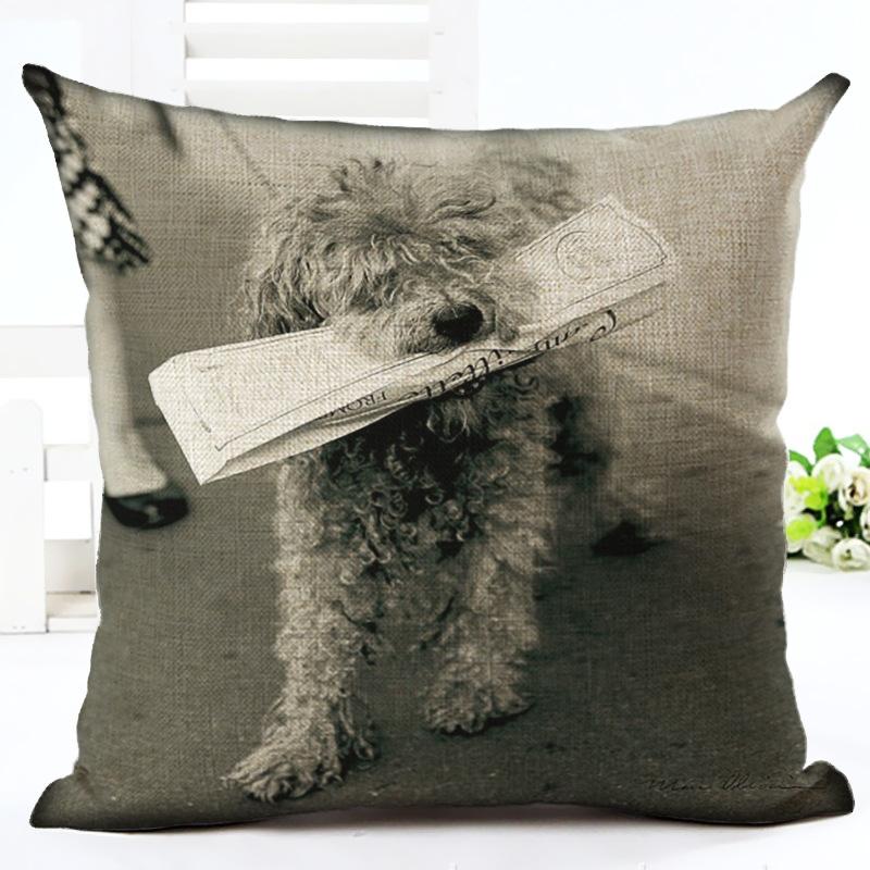 Cute Dog Printing Cushion Cover Cotton Linen Dog Throw Pillow Case For Sofa Decorative Pillowcase Cover Almohada Zt86