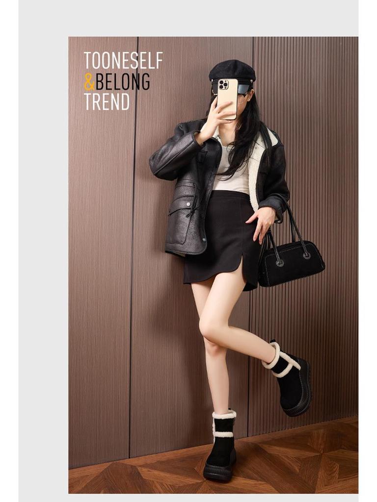 2024 Women's Mid-Tube Snow Boots: Thick-Soled, Velvet-Lined, Non-Slip, Warm, Height-Enhancing, All-Match Design.