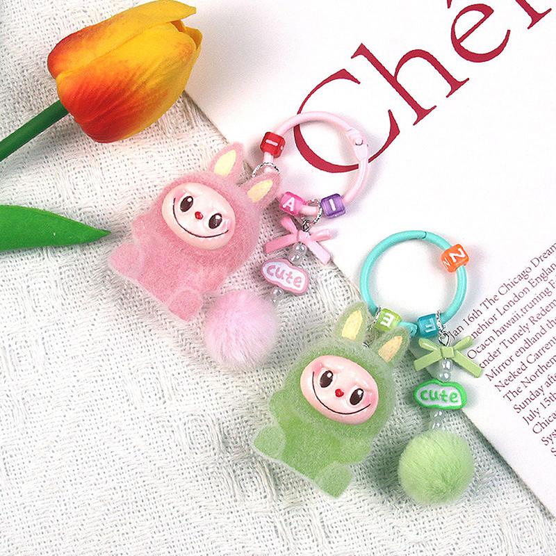 1Pc Backpack Keyring Mini Flocking Labubu Keychain Sitting Party Labubu Have A Seat Series Lovers Mobile Phone Chain Bag Pendant