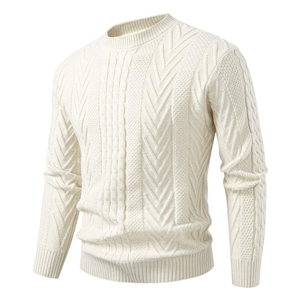 Men's Solid Color Cable Knit Pullover Sweater Slim Fit Warm Knit Pullover