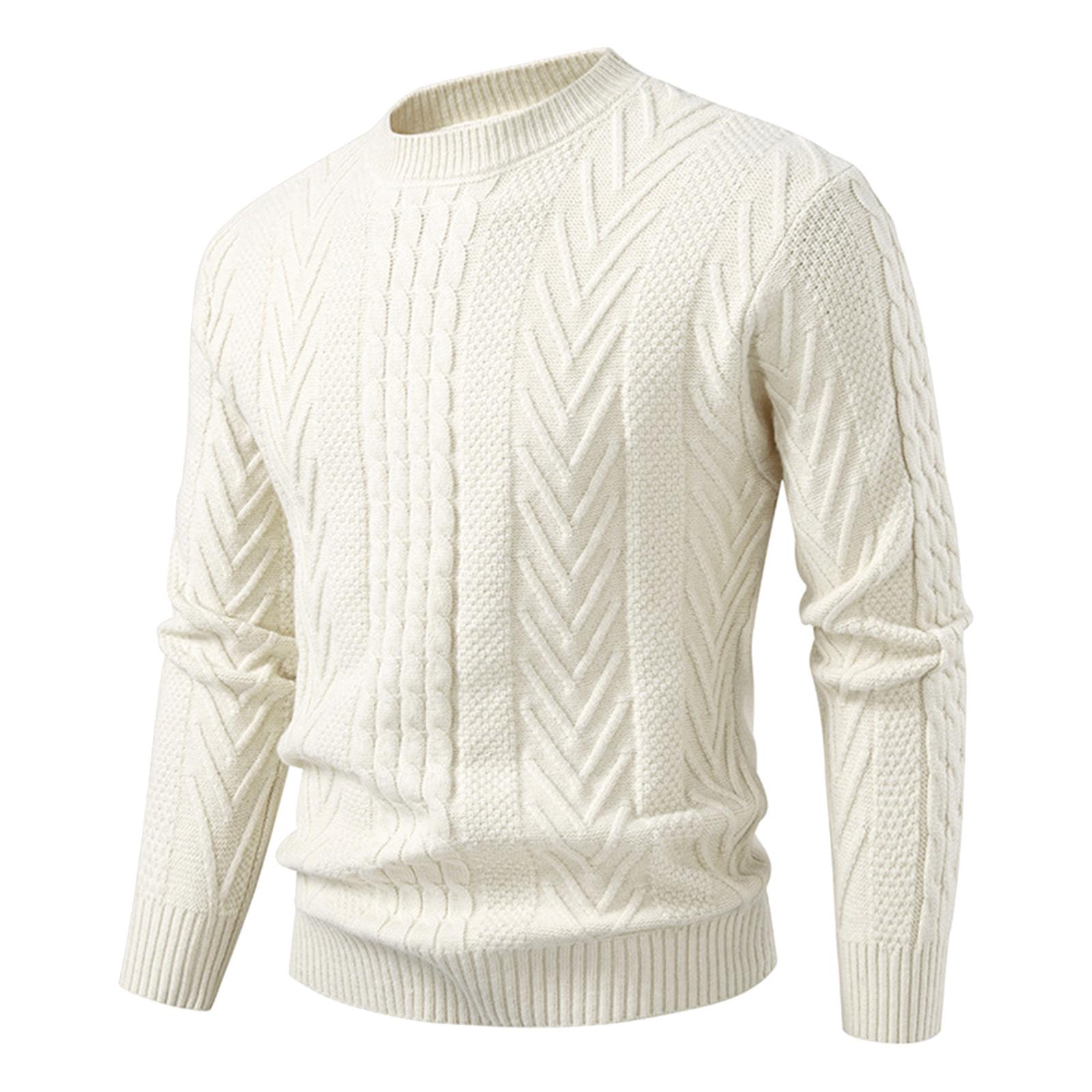 

Men s Solid Color Cable Knit Pullover Sweater Slim Fit Warm Knit Pullover XL белый