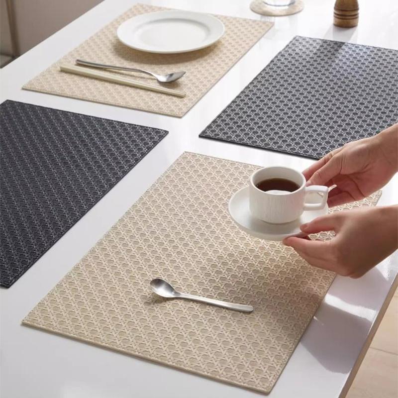 New Home Hotel Grid Pattern PU Leather Placemat Restaurant Double Sided Waterproof Oil Proof Coffee Dining Table Mat Coasters