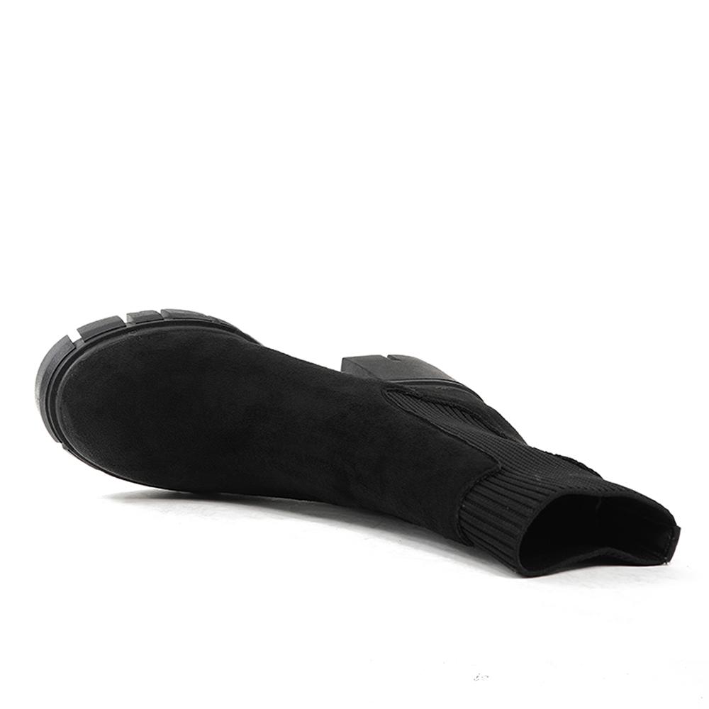 Gdgydh Wildleder-Damen-Chelsea-Stiefel mit Profilsohle, elastischen Sock Booties, zum Hineinschlüpfen, Winter-Plateauschuhe mit mittelhohem Absatz