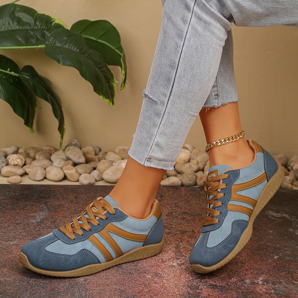 Damen Übergröße Deutsche Trainer Sneaker, Retro Colorblock Patchwork Freizeitschuhe, Komfort Flache Gehenschuhe für Damen