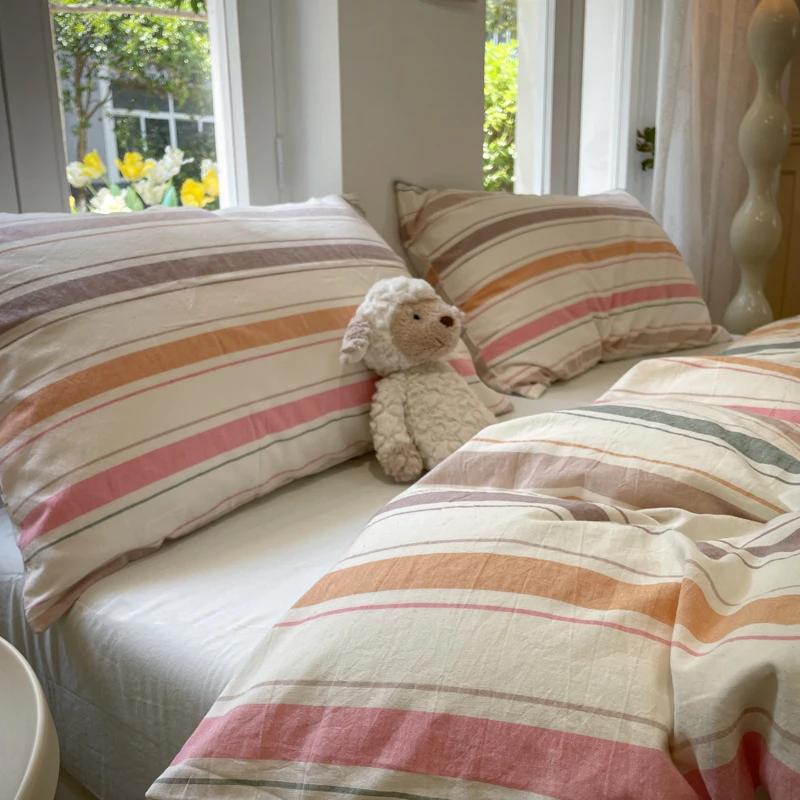 

Reversible Striped Duvet Cover 3pcs Home Bedding Set,Geometric Lines Comforter Cover Polyester Quilt Cover with 2 Pillowcases 150X200cm(3pcs)