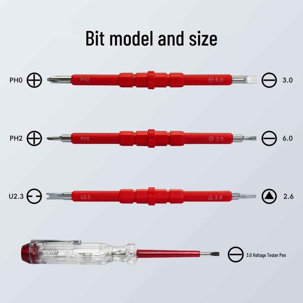 5-in-1 Insulated Screwdriver Set with Double-Ended Interchangeable Shaft and Anti-Slip Handle, 1000V Pressure Resistant for Electricians