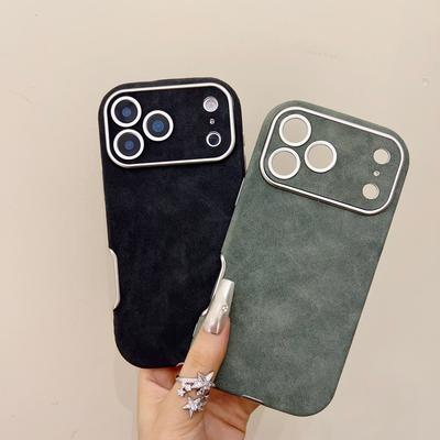 Luxury Suede Leather Bumper Case for iPhone 17 16 15 14 13 12 11 Pro Max Plus Business Frosted Shockproof Plating Round Cover