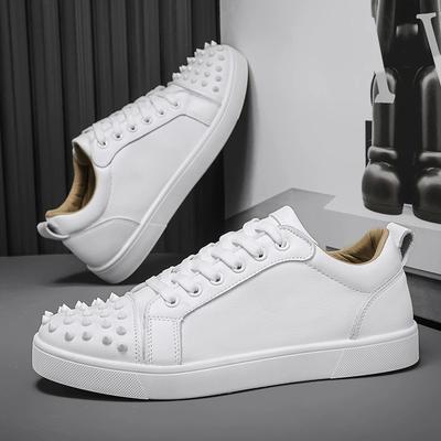 Scarpe Casual da Uomo con Borchie e Suola Rossa, Semplici Social, Scarpe da Skate da Giovane, Scarpe in Pelle alla Moda e di Tendenza, Scarpe Bianche