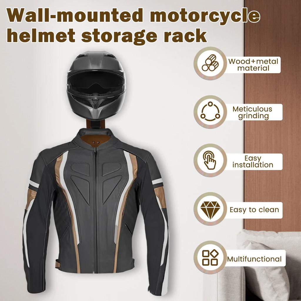 Motorradhelmhalter Kleiderbügel aus Massivholz Vielseitige Wandmontage Motorradhelmhalter zum Aufhängen von Schlüsseln, Handschuhen, Kleidung