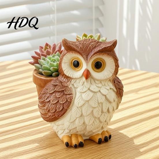 Vivid Bird Shape Pot Cute Cartoon Owl Planter Resin Small Planter Pot Decorative Garden Sculptures Plant for Succulents Indoor Balcony Decoration
