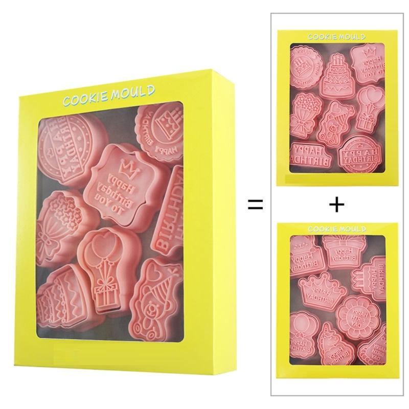 16pcs Birthday Cookie Mould Biscuit Fondant Embosser Stamp for Wedding Party Plastic Cake Decorating Baking Tool