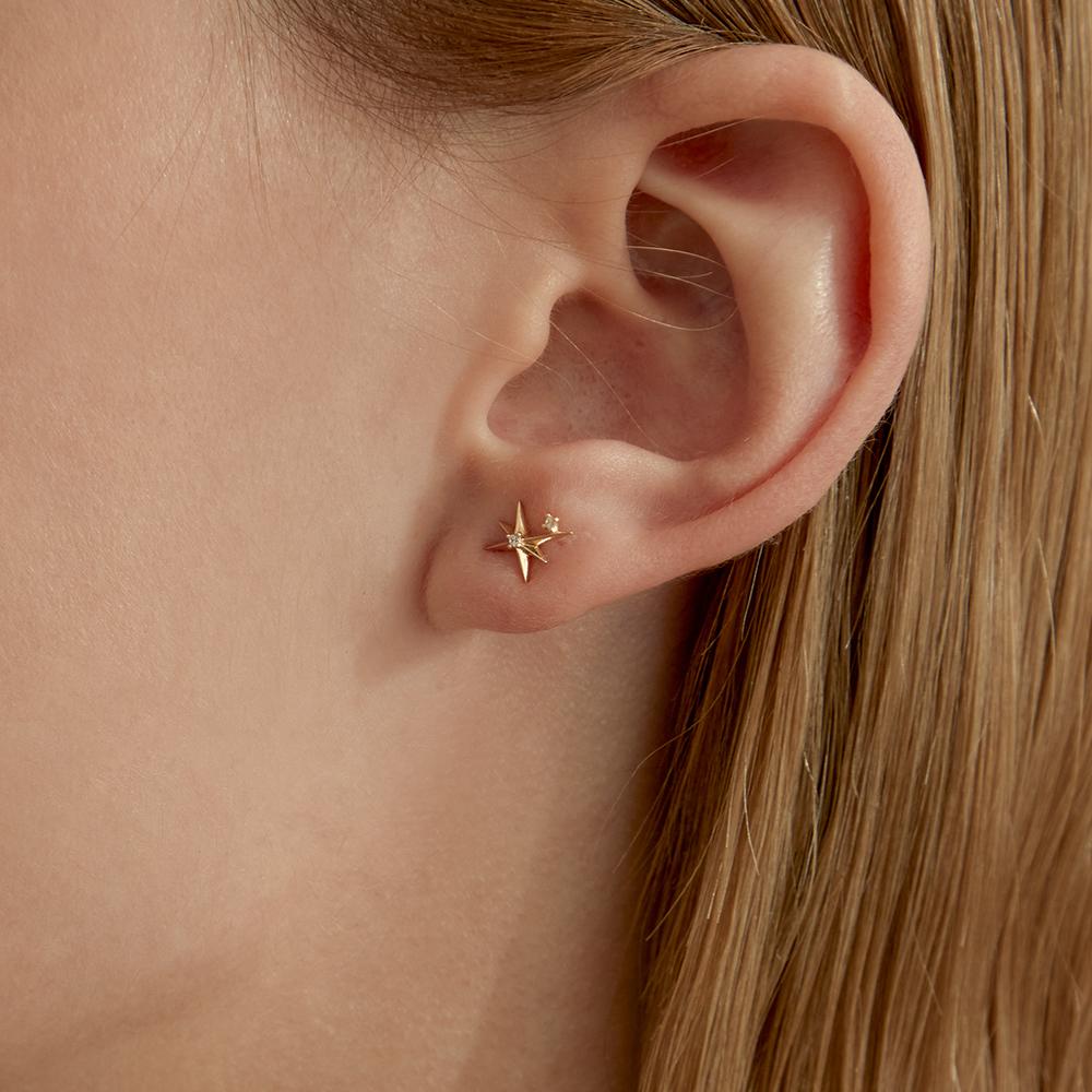 Lunne 14K Shooting Star Cubic Earrings (14K Gold) #Es29