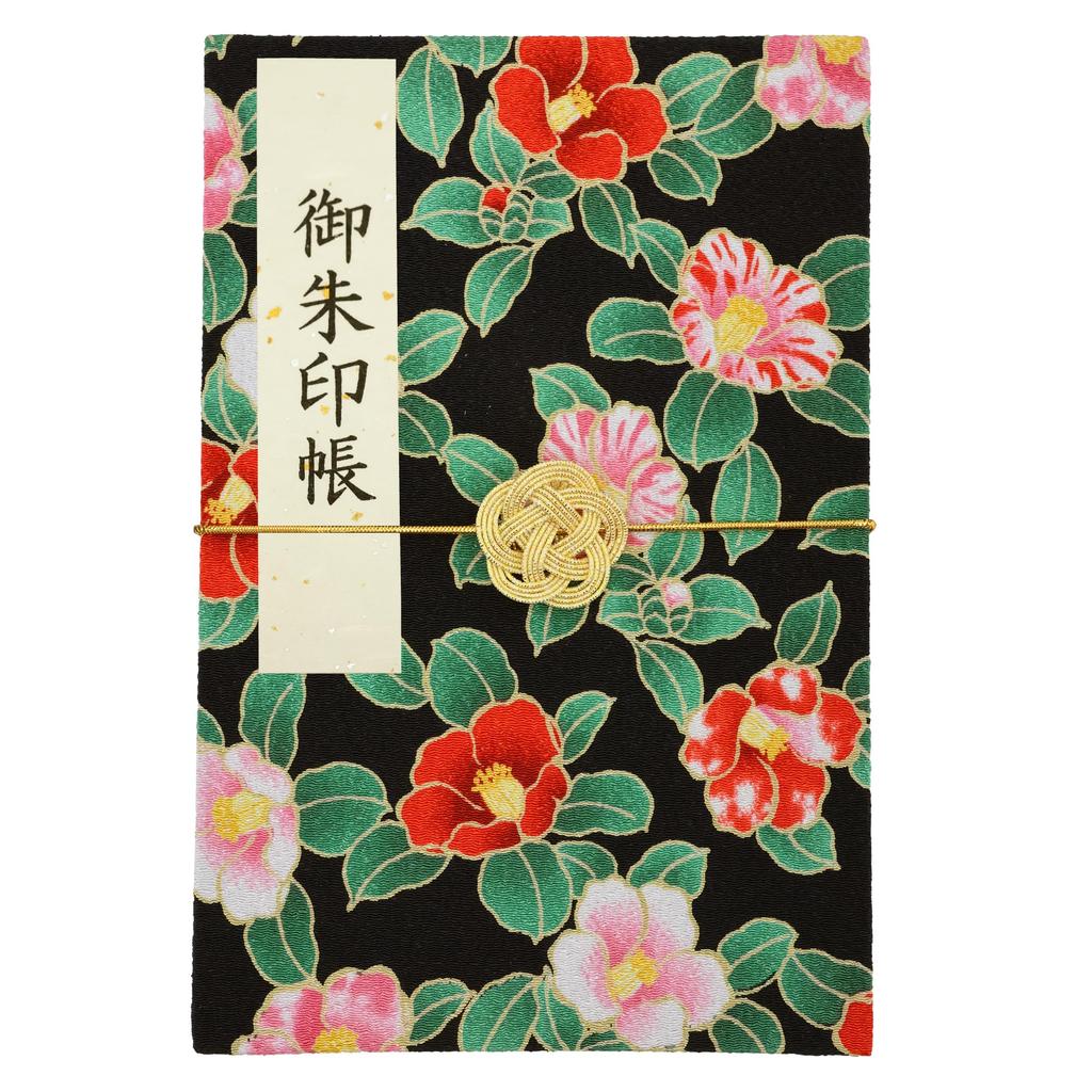 Cute Goshuincho Stamp with Mizuhiki Rubber Double Japanese Chirimen Temple Stamp Collection Goshuin 18cm Camellia (Temple Book) Band, Page, Pattern,