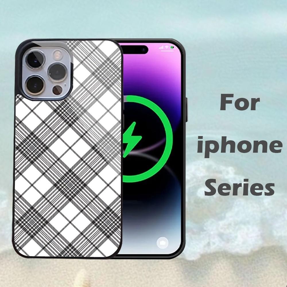 White Black Plaid Print Phone Case For IPhone 16 15 14 13 Pro Max 11 12 Mini Alex Mirror For Magsafe Wireless Charging Cover