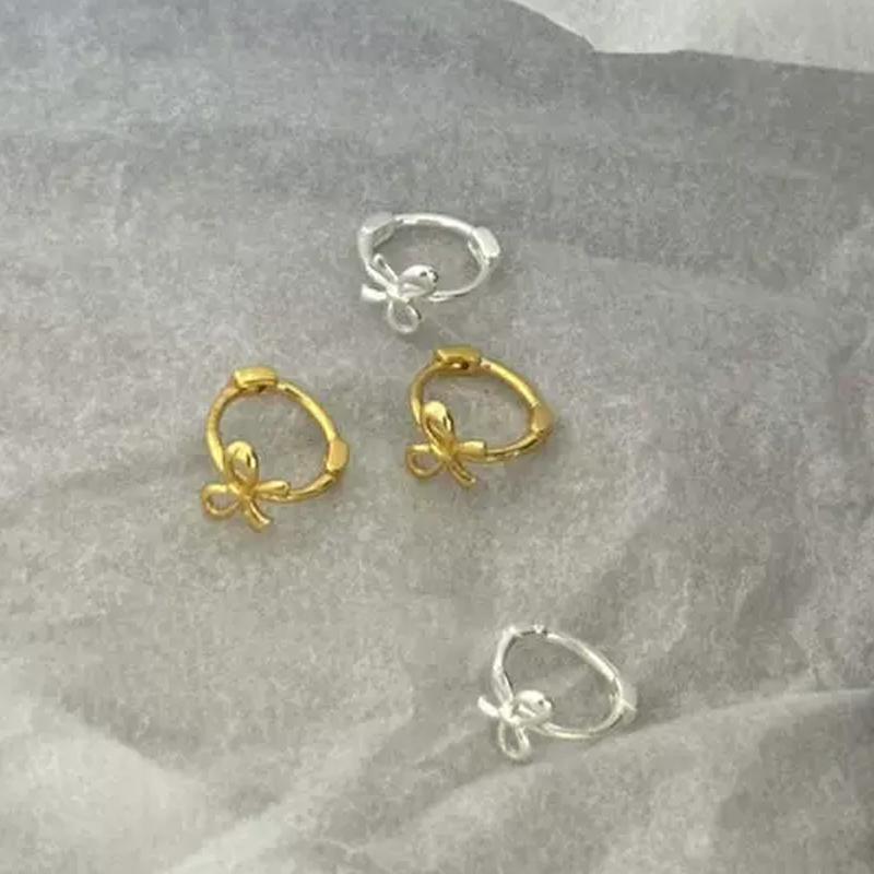 Golden Silver Color Bow Knot Hoops for Girls Small Ear Cuff Earrings Trendy Sweet Round Circle Cute Earrings Fashion Jewelry