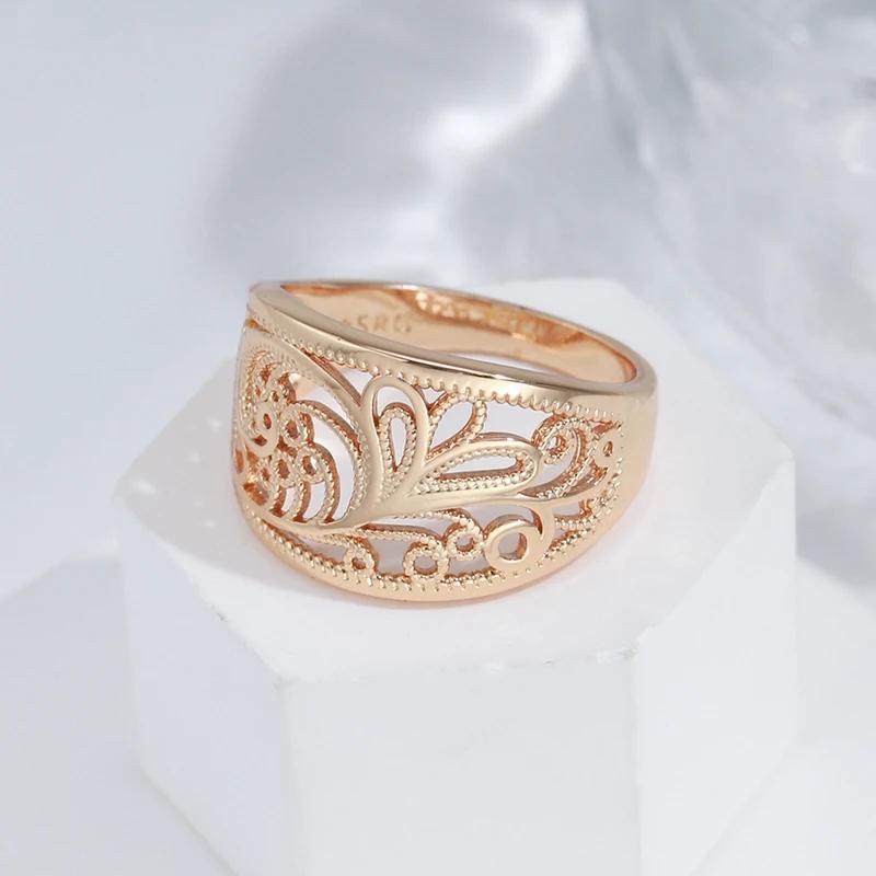 Golden Texture Women's Rings High Glossy Hollow Leaf Rings Vintage Costume Jewelry