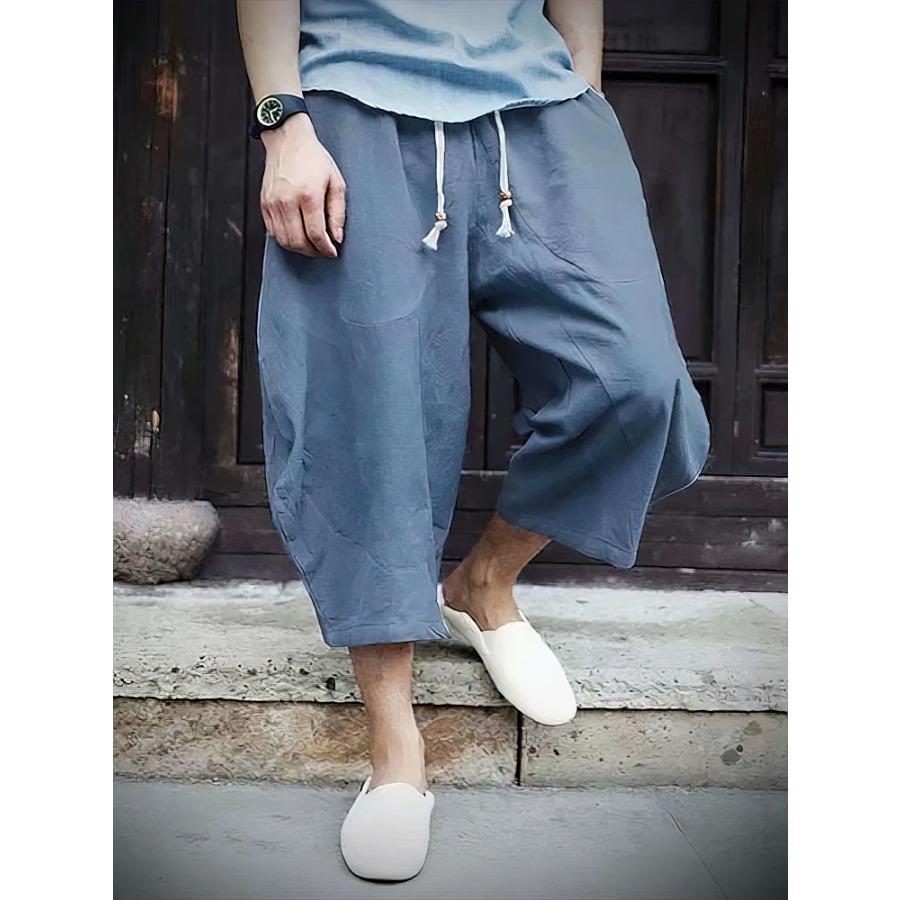 Sommer Strand Baumwolle Leinen Lässige Shorts Herren Japanische Weite Beine Baggy Caprihosen Herren Sport Laufshorts