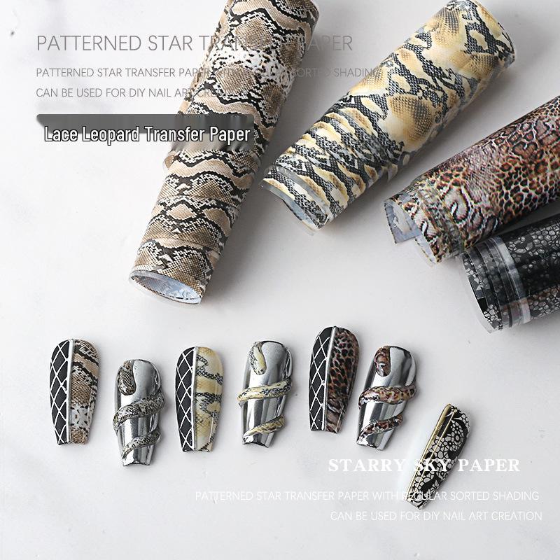 Starry Sky Nail Art Transfer Stickers: Lace & Leopard Laser Prints