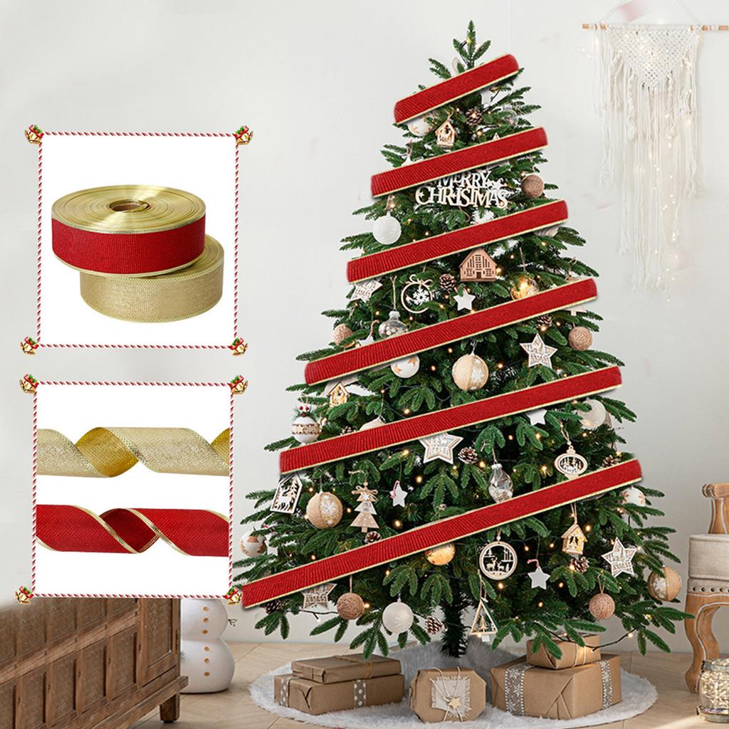Christmas Wired Edge Ribbons Wrapping Ribbon Roll for Gift Wraping DIY Webbing Hair Bows Fabric Decorative Ribbons 2m