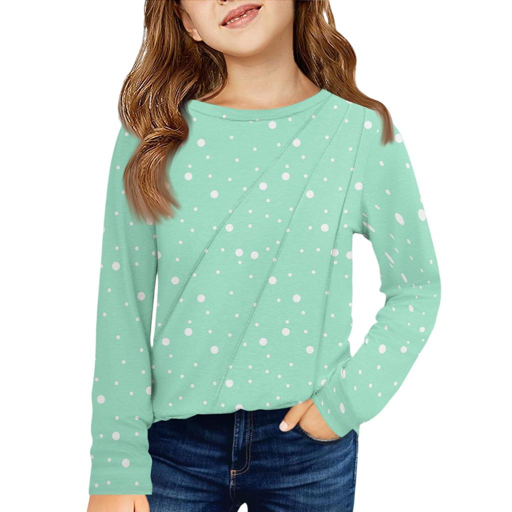 Girls' Long Sleeve Tee - Pleated Round Neck Casual Top