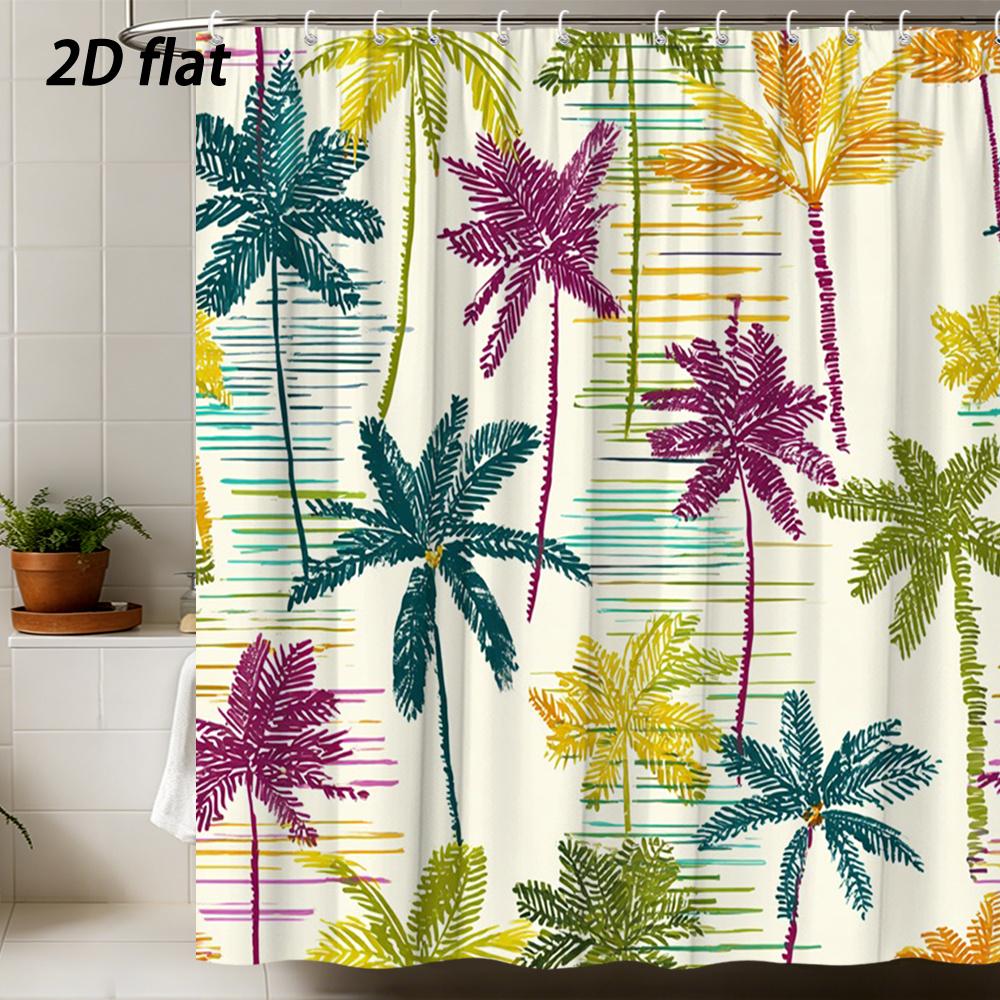 Tropical Palm Leaf Shower Curtain Waterproof Jungle Print Hawaiian Beach Style Decor Bathroom Liner Curtain Exotic Boho Design