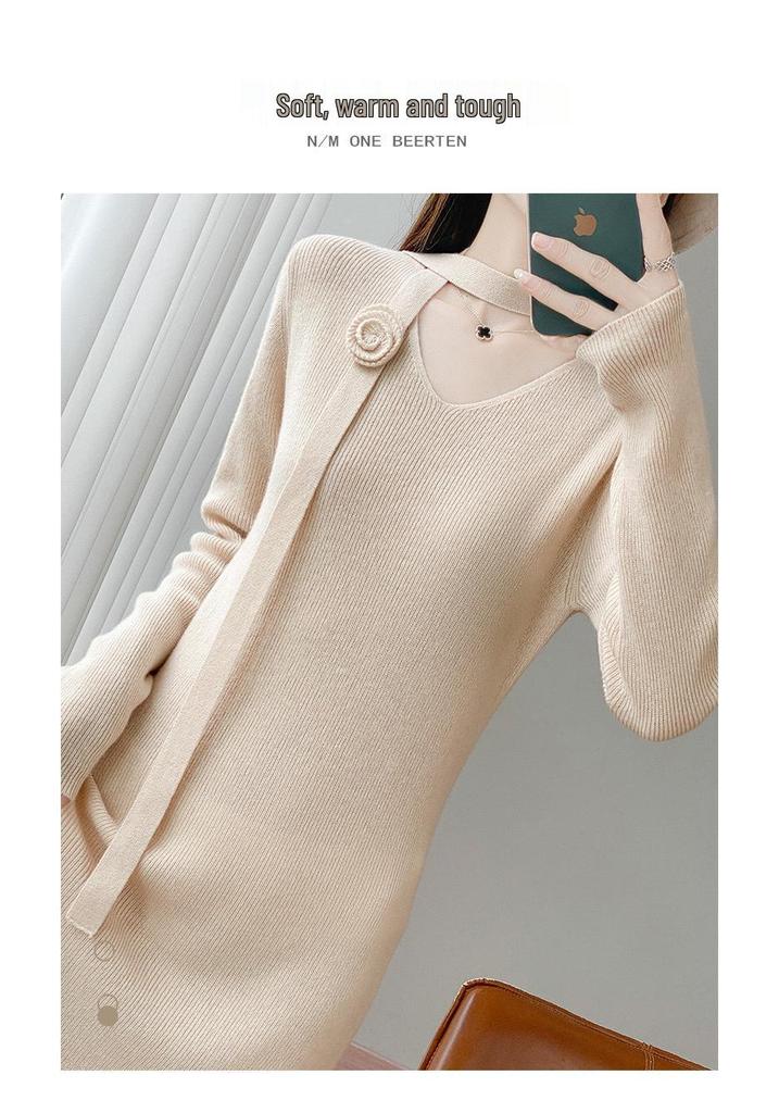 2025 A/W Women's Over-the-Knee Knit Dress with Long Sleeve Coat Layer