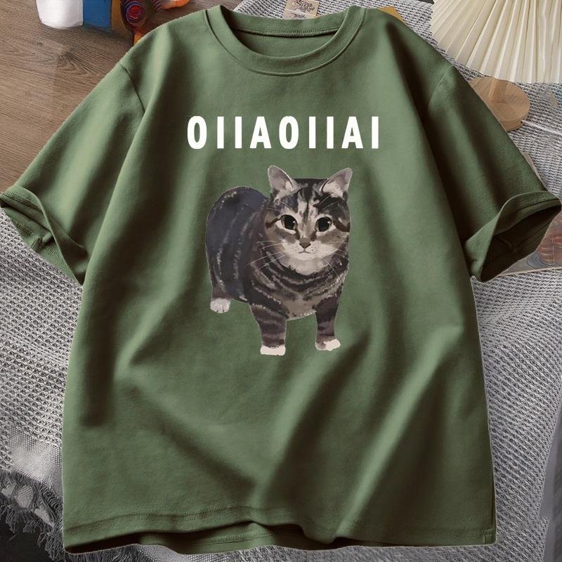 Spinning Cat Meme Oiiai Unisex Tshirt Summer Short Sleeve Tee Cotton Graphic Top Casual T Shirts Round Collar ShortSleeve Tshirt