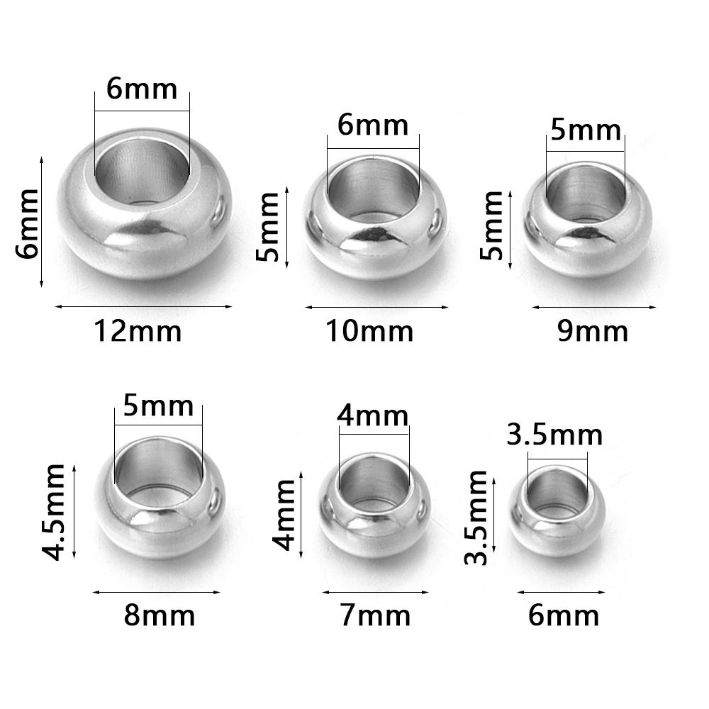 20pcs Stainless Steel Spacer Beads High Quality Big Hole Loose Beads For DIY Bracelet Necklace Jewelry Accessory 6/7/8/9/10/12mm