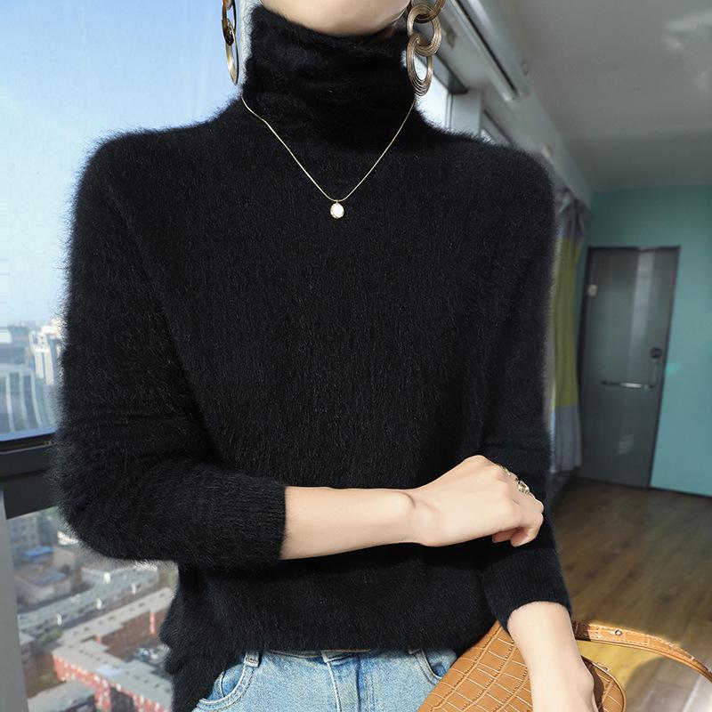 Women's Mink Cashmere Turtleneck Sweater - Short-Sleeved, Loose Fit, Autumn/Winter Warm Knitwear