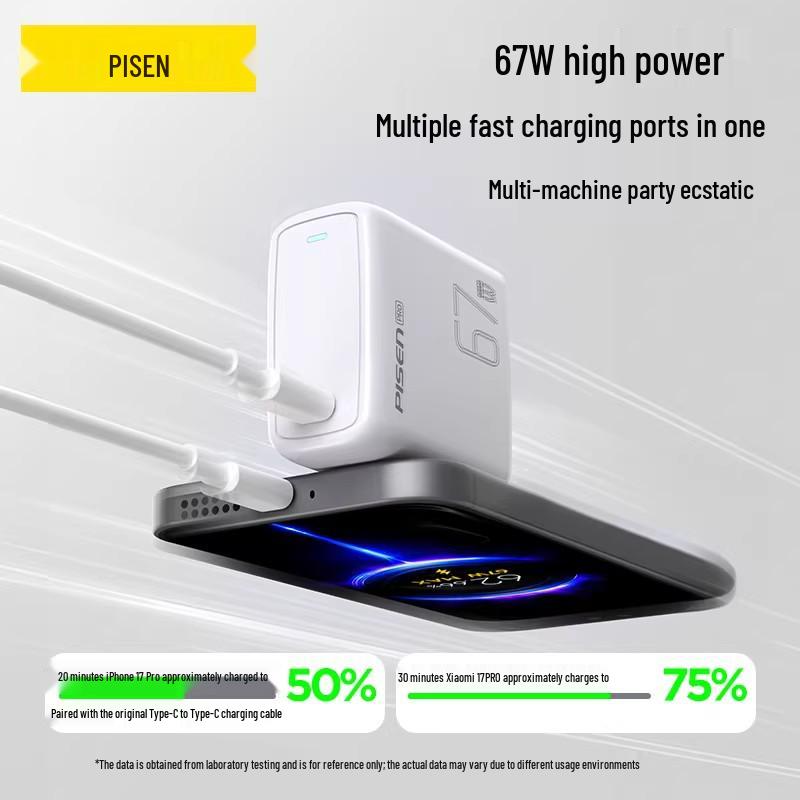PISEN 67W GaN Laptop Charger: PD Fast Charge Type-C for Apple & Huawei