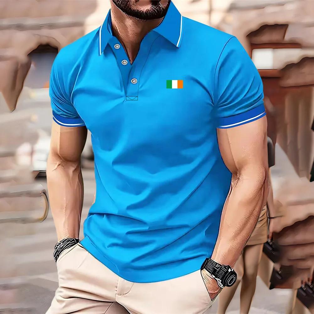 Parisian Print Short-sleeved Polo Shirt for Men's Casual Style, Multi-functional Lapel Shirt, Summer Street Men's Casual Breatha