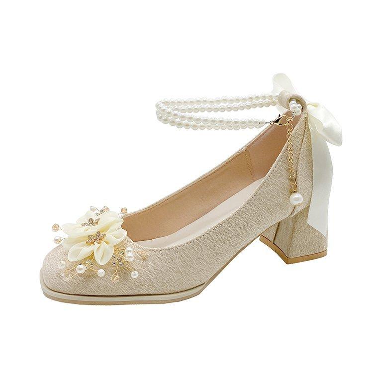 Buty ślubne Mary Jane buty dla panny młodej buty damskie 2024 nowe buty na pokaz sukienka ślubna dwa sposoby noszenia grube obcasy wysokie obcasy piękne buty zaręczynowe dla druhny