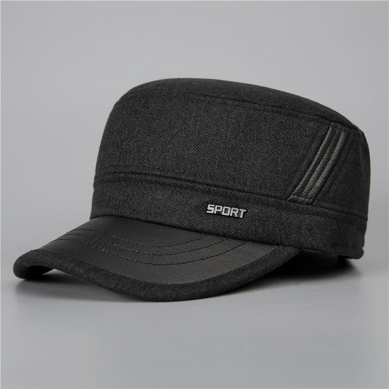 Hat Men S Flat Top Hat Autumn And Winter Outdoor Warm Ear Hat Middle-Aged And Elderly Thickened Woolen Hat Casual Baseball Cap Adjustable серый