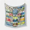 Twill Silk Scarf Woman Rope Chain Painting Square Scarves Wraps Bandana Small Hijab Silk Foulards Tie Headband Neckerchief 53CM