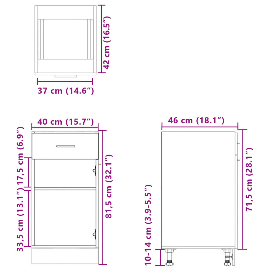 Lyon Unterschrank mit Schublade Sonoma Eiche Dekor 40 x 46 x 81,5 cm Spanplatte