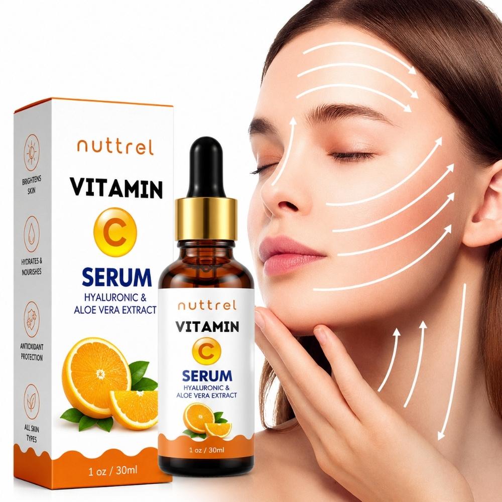 Nuttrel Vitamin C Hautpflege Serum Essence | Feuchtigkeitsspendendes Gesichtsserum mit Hyaluronsäure & Aloe Vera | 30ml