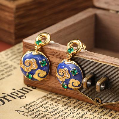 Exquisite and Fashionable Women's Light Luxury Vintage Enamel Ancient Style Earrings Dropped Glaze New Chinese Earrings