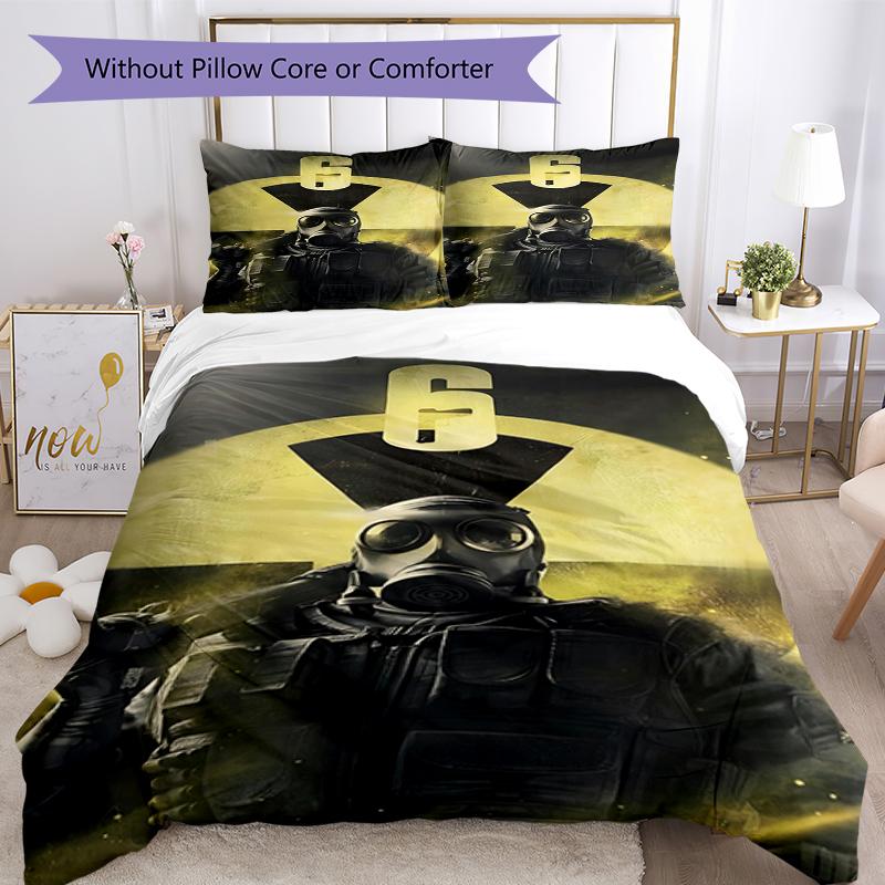 3pcs Rainbow Six Siege Bedding Set Duvet Cover Closure Includes 1 Duvet Cover & 2 Pillowcases, Soft and Comfortable for All Seasons.