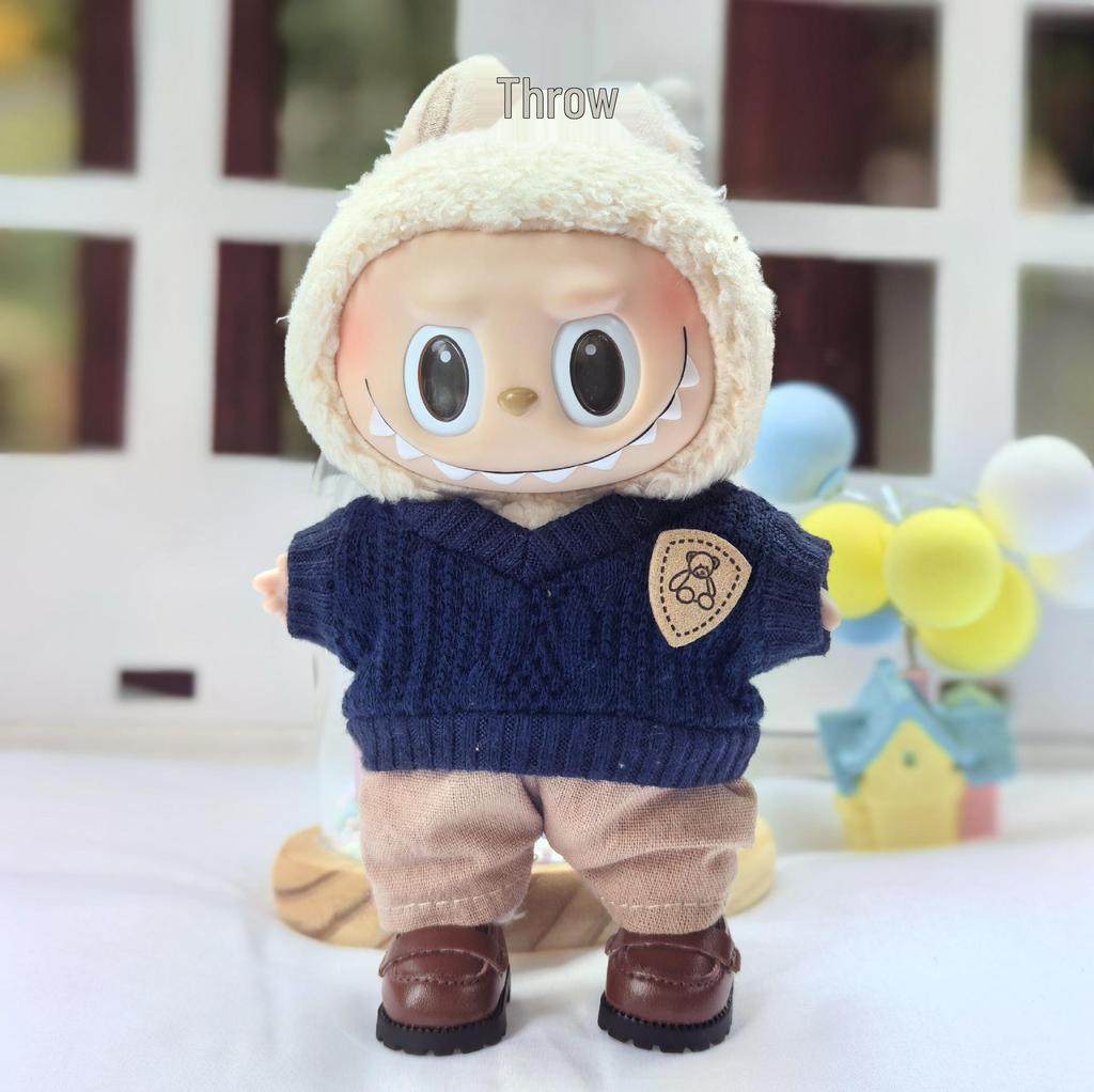 17CM Labubu Pendant Doll Sweater Set: Cute Knitted Clothes & Hat