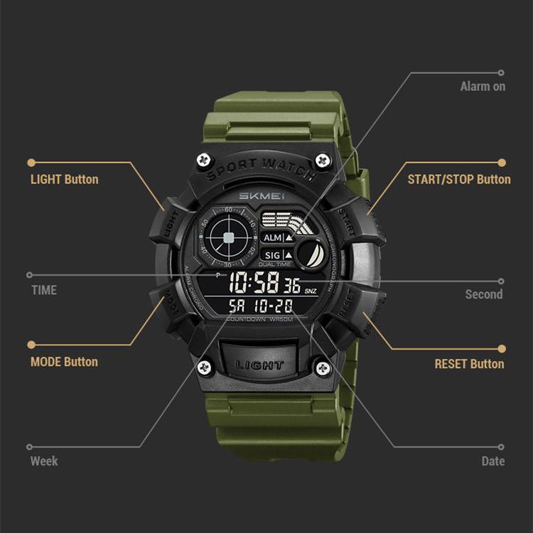 SKMEI 2403 Luminous Hands Waterproof Chronograph Watch LED Display Digital Movement Men's Sports Wristwatches for Men Clock